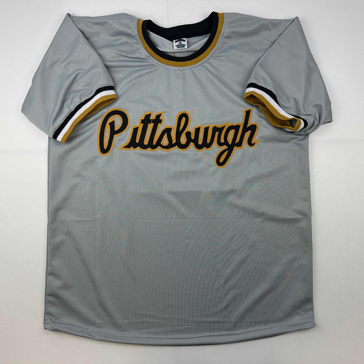Facsimile Autographed Roberto Clemente Pittsburgh Grey Reprint Laser Auto Baseball Jersey Size Men's XL