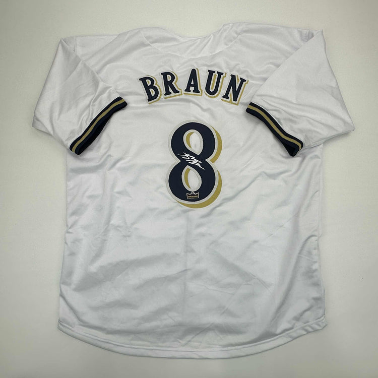 Facsimile Autographed Ryan Braun Milwaukee White Reprint Laser Auto Baseball Jersey Size Men's XL