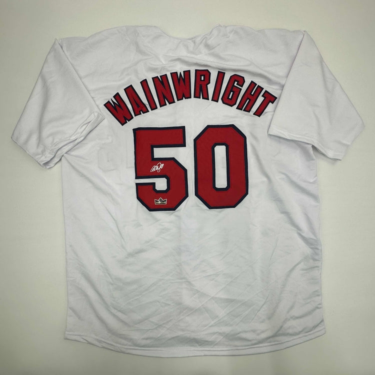 Facsimile Autographed Adam Wainwright St. Louis White Reprint Laser Auto Baseball Jersey Size Men's XL