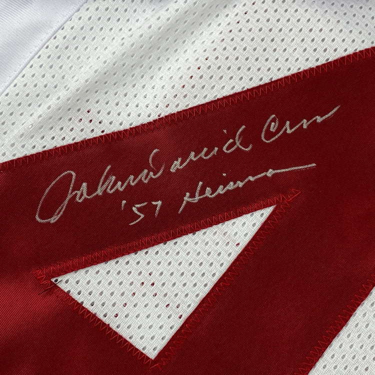 Autographed/Signed John David Crow 57 Heisman Texas A&M White College Football Jersey JSA COA