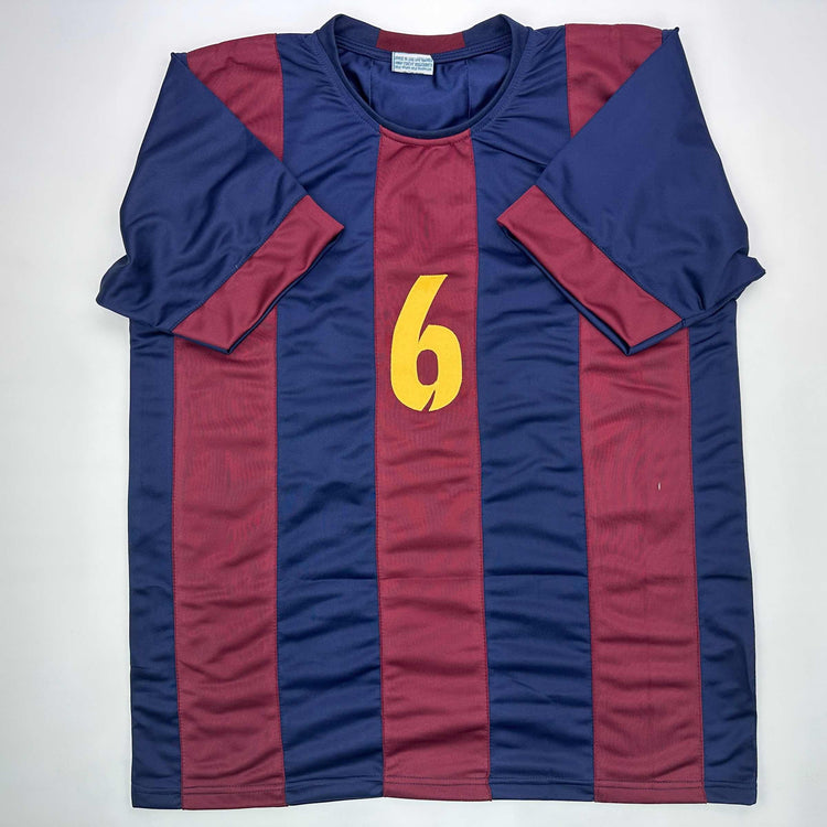 Facsimile Autographed Xavi Hernandez FC Barcelona Blue/Red Reprint Laser Auto Soccer Jersey Size Men's XL