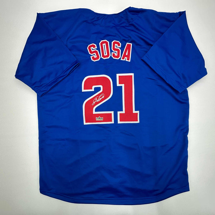 Facsimile Autographed Sammy Sosa Chicago Blue Reprint Laser Auto Baseball Jersey Size Men's XL
