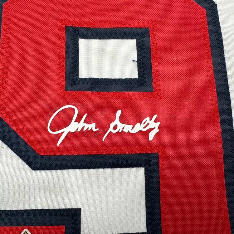Facsimile Autographed John Smoltz Atlanta White Reprint Laser Auto Baseball Jersey Size Men's XL