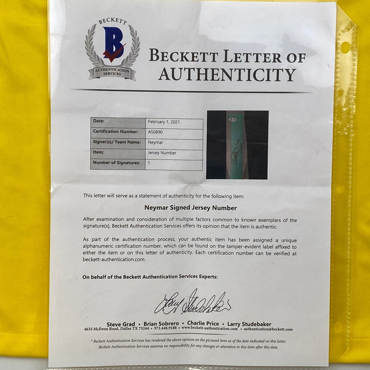 Autographed/Signed Neymar Jr. Brazil Soccer Futbol Jersey Beckett BAS COA/LOA