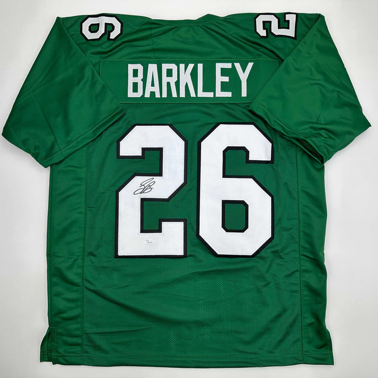 Autographed/Signed Saquon Barkley Philadelphia Kelly Green Football Jersey Beckett BAS COA