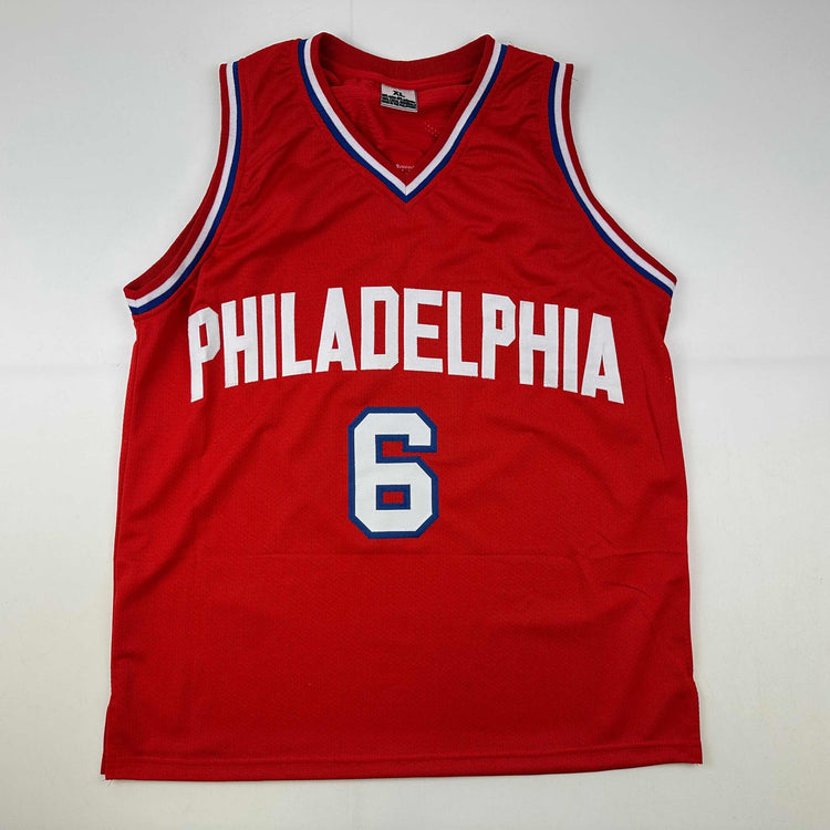 Facsimile Autographed Julius Dr. J Erving Philadelphia Red Reprint Laser Auto Basketball Jersey Size Men's XL