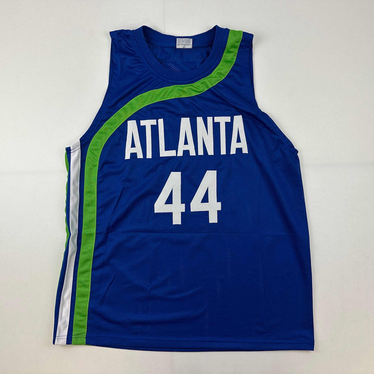 Facsimile Autographed Pistol Pete Maravich Atlanta Blue Reprint Laser Auto Basketball Jersey Size Men's XL