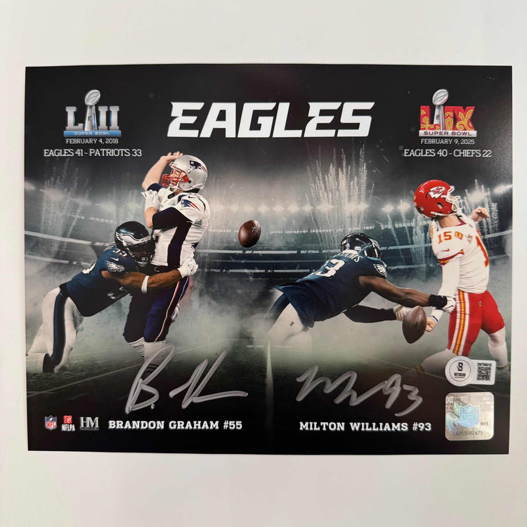 Autographed/Signed Brandon Graham & Milton Williams Dual Philadelphia Eagles Super Bowl Champions 8x10 Football Photo Beckett BAS COA