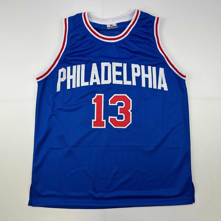 Facsimile Autographed Wilt Chamberlain Philadelphia Blue Reprint Laser Auto Basketball Jersey Size Men's XL