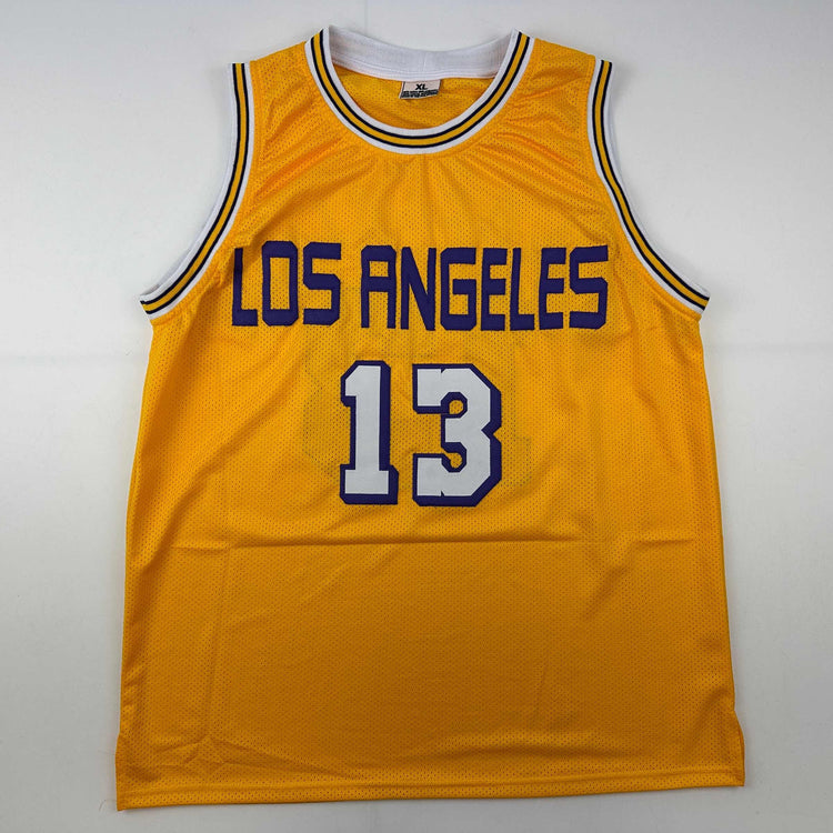 Facsimile Autographed Wilt Chamberlain Los Angeles LA Yellow Reprint Laser Auto Basketball Jersey Size Men's XL