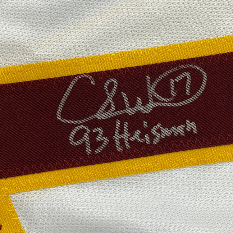 Autographed/Signed Charlie Ward 93 Heisman Florida State FSU White College Football Jersey JSA COA