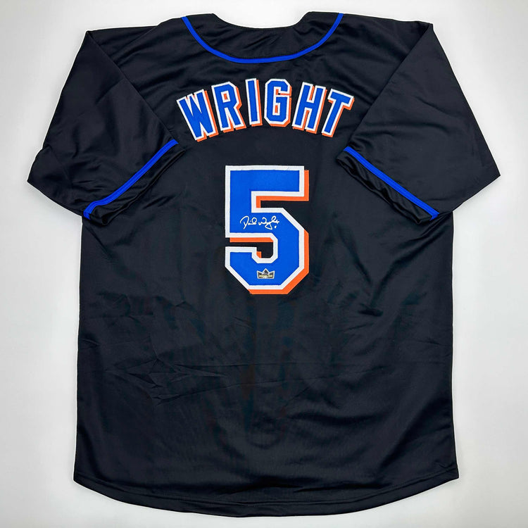 Facsimile Autographed David Wright New York Black Reprint Laser Auto Baseball Jersey Size Men's XL