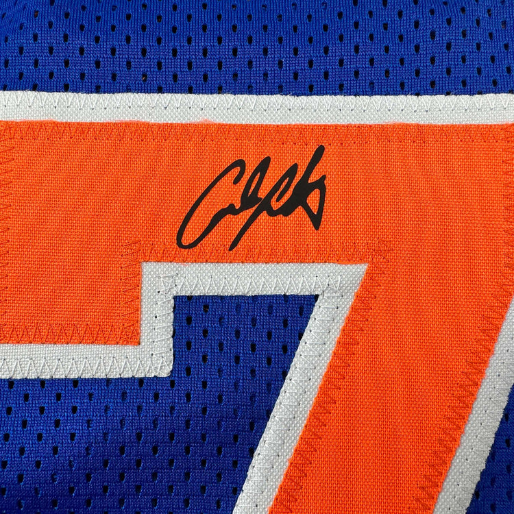 Facsimile Autographed Carmelo Anthony New York Blue Reprint Laser Auto Basketball Jersey Size Men's XL