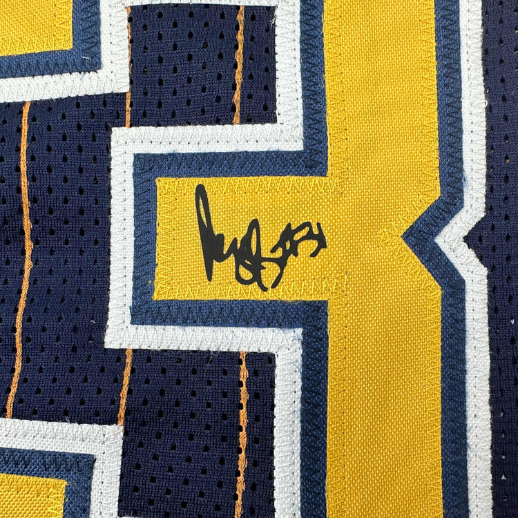 Facsimile Autographed Reggie Miller Indiana Blue Pinstripe Reprint Laser Auto Basketball Jersey Size Men's XL