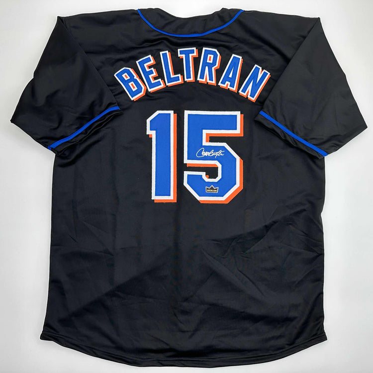 Facsimile Autographed Carlos Beltran New York Black Reprint Laser Auto Baseball Jersey Size Men's XL