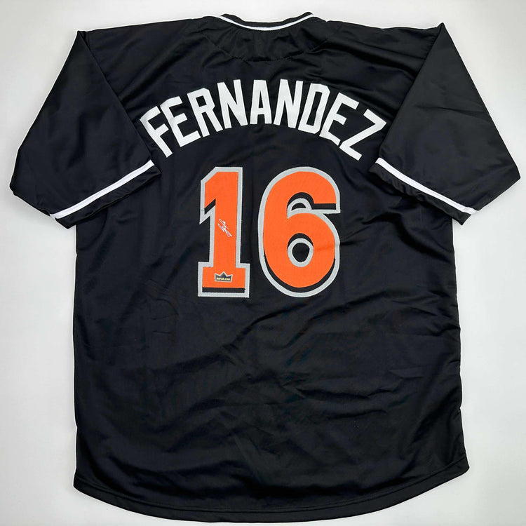 Facsimile Autographed Jose Fernandez Miami Black Reprint Laser Auto Baseball Jersey Size Men's XL