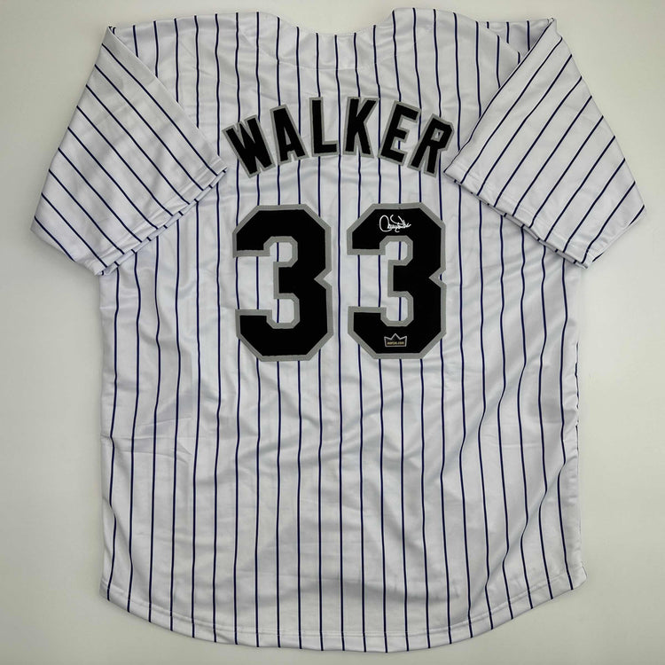 Facsimile Autographed Larry Walker Colorado Pinstripe Reprint Laser Auto Baseball Jersey Size Men's XL