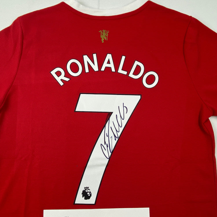 Autographed/Signed Cristiano Ronaldo Manchester United Red Current Soccer Jersey Beckett BAS COA/LOA
