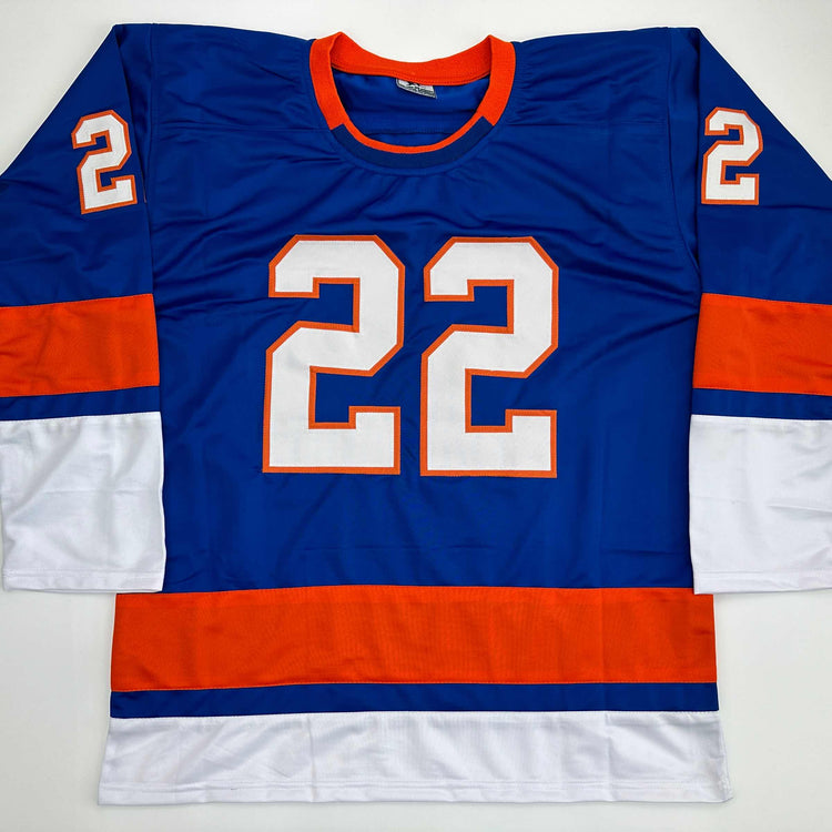 Facsimile Autographed Mike Bossy New York Blue Reprint Laser Auto Hockey Jersey Size Men's XL