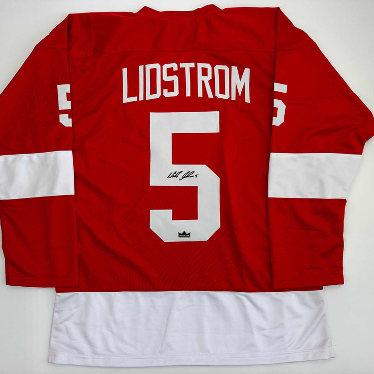 Facsimile Autographed Niklas Lidstrom Detroit Red Reprint Laser Auto Hockey Jersey Size Men's XL