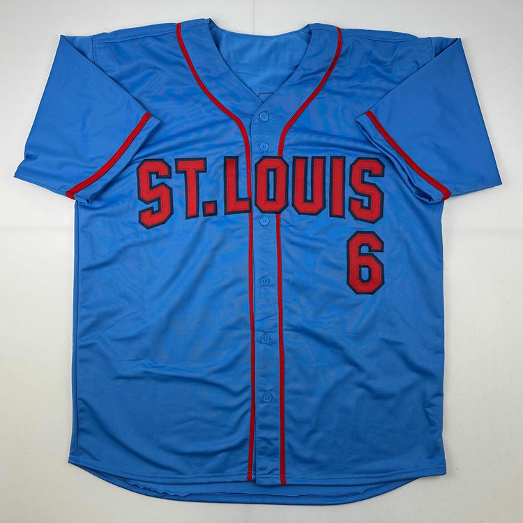 Facsimile Autographed Stan Musial St. Louis Blue Reprint Laser Auto Baseball Jersey Size Men's XL