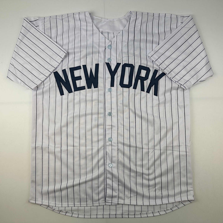 Facsimile Autographed Lou Gehrig New York Pinstripe Reprint Laser Auto Baseball Jersey Size Men's XL