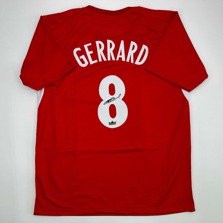 Facsimile Autographed Steven Gerrard Liverpool FC Red Reprint Laser Auto Soccer Jersey Size Men's XL