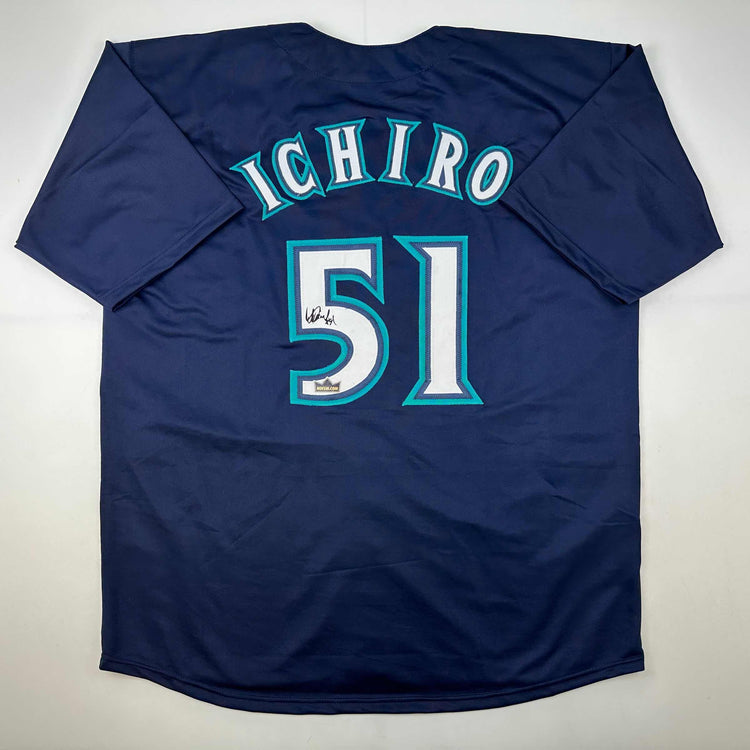 Facsimile Autographed Ichiro Suzuki Seattle Blue Reprint Laser Auto Baseball Jersey Size Men's XL