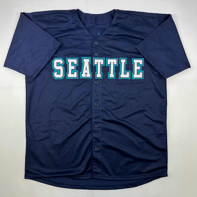 Facsimile Autographed Ichiro Suzuki Seattle Blue Reprint Laser Auto Baseball Jersey Size Men's XL