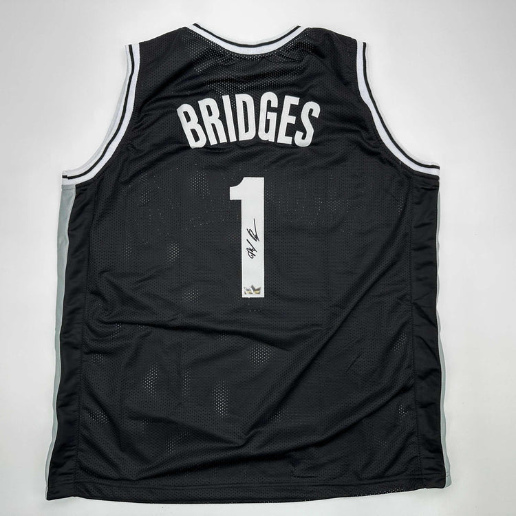 Facsimile Autographed Mikal Bridges Brooklyn Black Reprint Laser Auto Basketball Jersey Size Men's XL