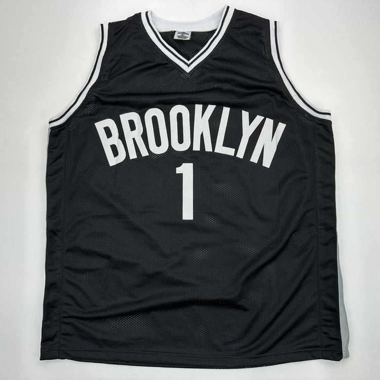 Facsimile Autographed Mikal Bridges Brooklyn Black Reprint Laser Auto Basketball Jersey Size Men's XL