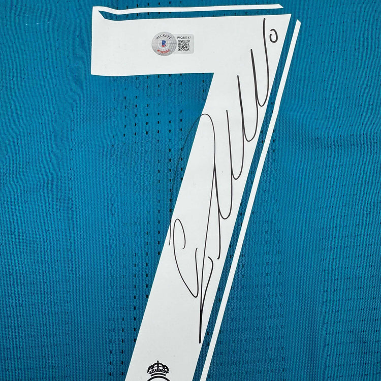 Autographed/Signed Cristiano Ronaldo Real Madrid Blue Soccer Jersey Beckett BAS COA