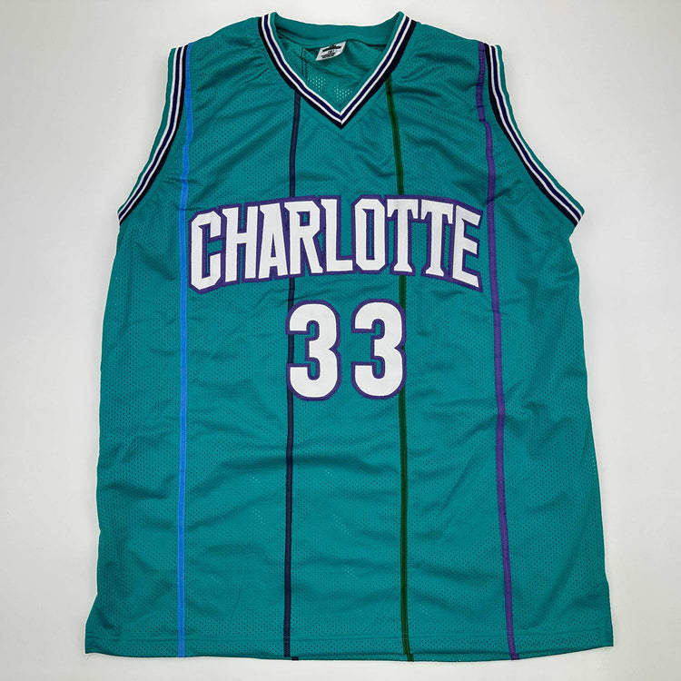 Facsimile Autographed Alonzo Mourning Charlotte Teal Reprint Laser Auto Basketball Jersey Size Men's XL