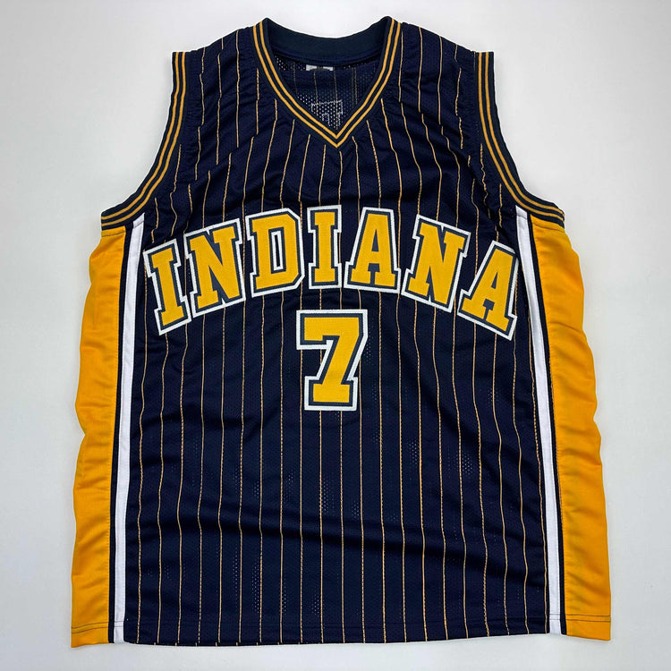Facsimile Autographed Jermaine O'Neal Indiana Blue Pinstripe Reprint Laser Auto Basketball Jersey Size Men's XL