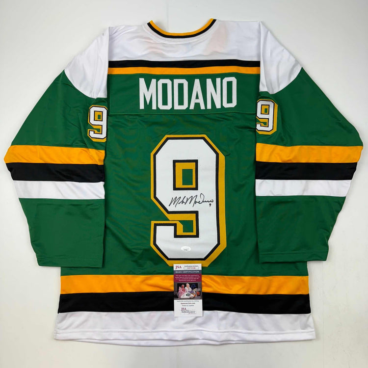 Autographed/Signed Mike Modano Minnesota Green Hockey Jersey Beckett BAS COA