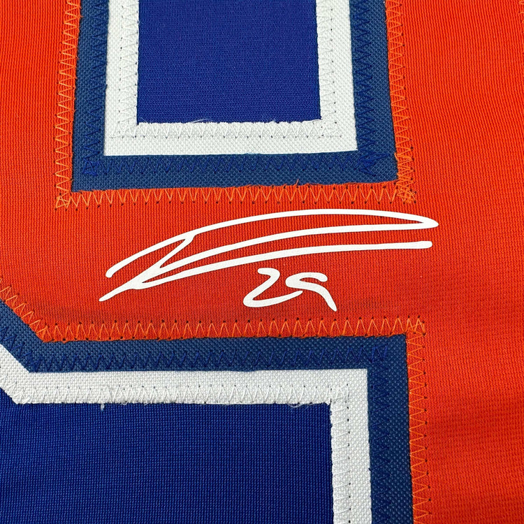 Facsimile Autographed Leon Draisaitl Edmonton Blue Reprint Laser Auto Hockey Jersey Size Men's XL