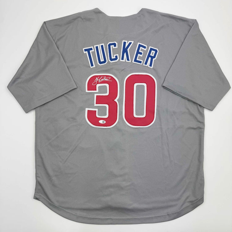 Autographed/Signed Kyle Tucker Chicago Grey Baseball Jersey JSA COA