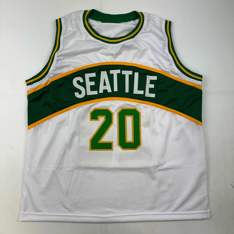Autographed/Signed Gary Payton Seattle White Basketball Jersey JSA COA