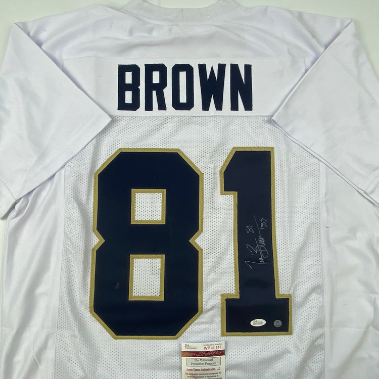 Autographed/Signed Tim Brown Notre Dame White College Football Jersey JSA COA