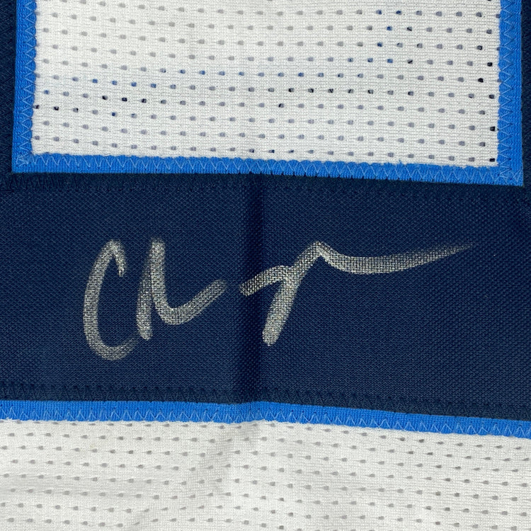 Autographed/Signed Chris Johnson Tennessee White Football Jersey JSA COA