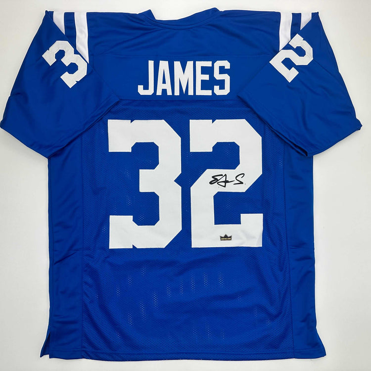 Facsimile Autographed Edgerrin James Indianapolis Blue Reprint Laser Auto Football Jersey Size Men's XL