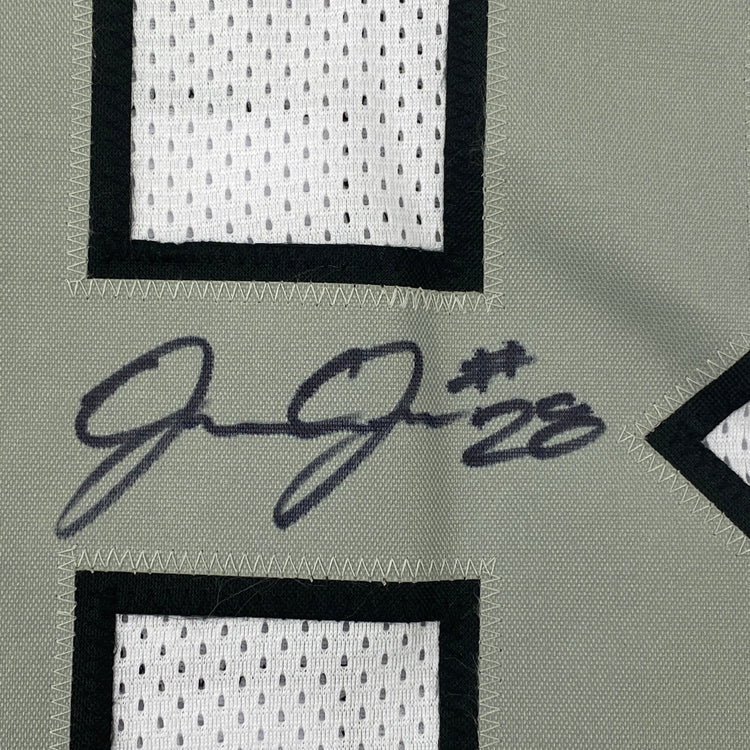 Autographed/Signed Josh Jacobs Las Vegas Oakland Color Rush Football Jersey Beckett BAS COA