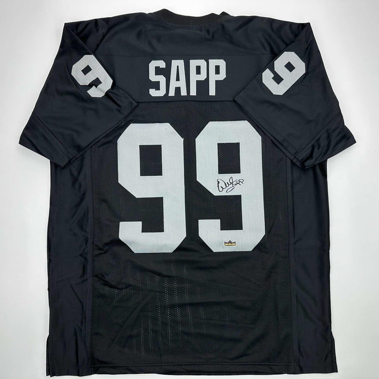 Facsimile Autographed Warren Sapp Oakland Las Vegas Black Reprint Laser Auto Football Jersey Size Men's XL