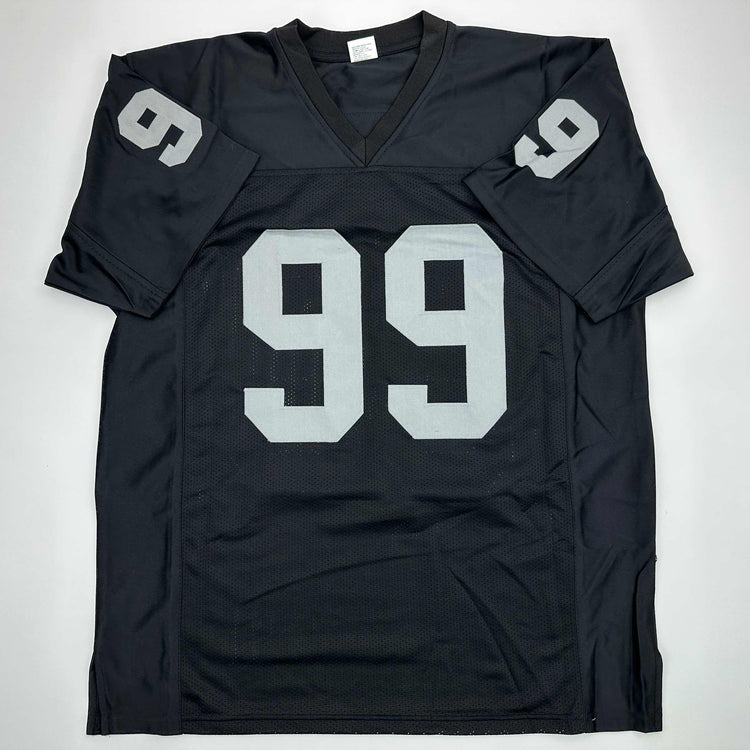 Facsimile Autographed Warren Sapp Oakland Las Vegas Black Reprint Laser Auto Football Jersey Size Men's XL