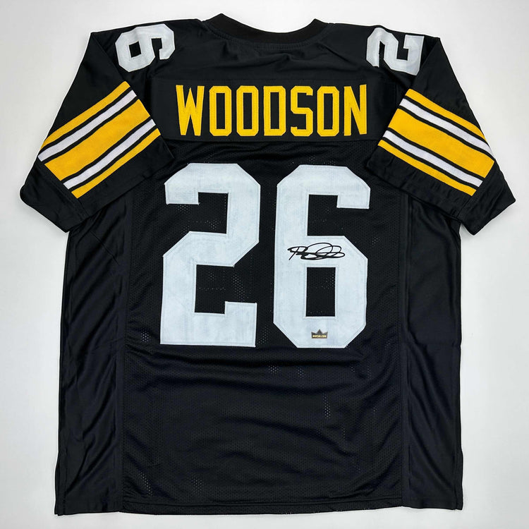 Facsimile Autographed Rod Woodson Pittsburgh Black Reprint Laser Auto Football Jersey Size Men's XL