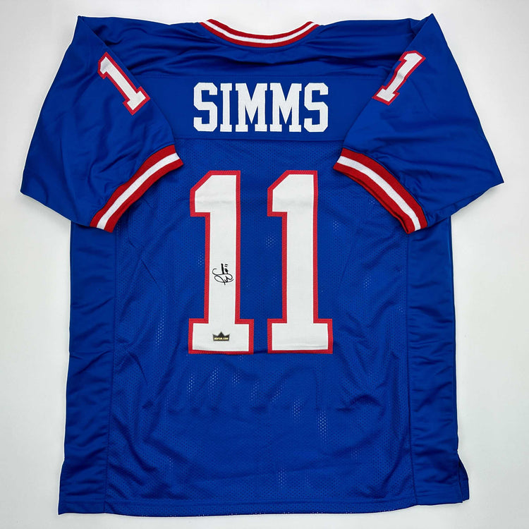 Facsimile Autographed Phil Simms New York Blue Reprint Laser Auto Football Jersey Size Men's XL