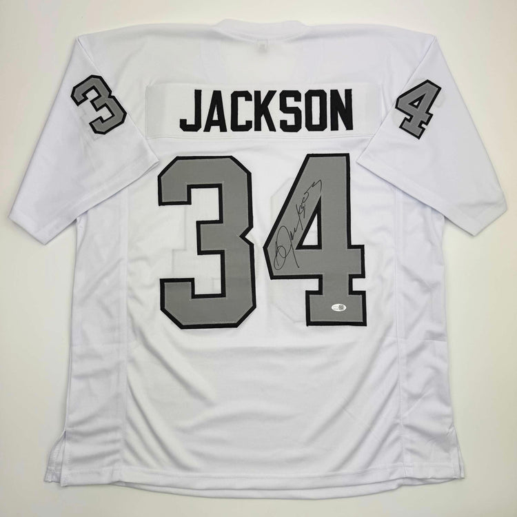 Autographed/Signed Bo Jackson Oakland White Color Rush Football Jersey JSA COA