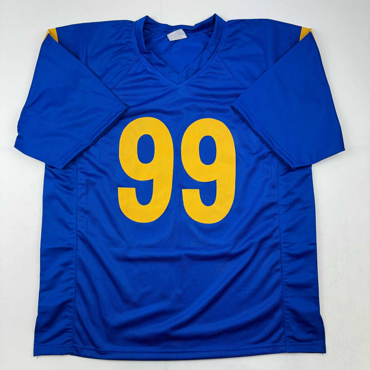 Autographed/Signed Aaron Donald Los Angeles Blue Football Jersey Beckett BAS COA