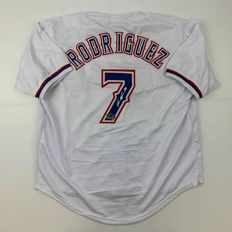 Facsimile Autographed Ivan Rodriguez Pudge Texas White Reprint Laser Auto Baseball Jersey Size Men's XL