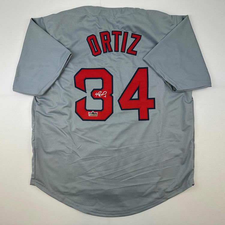 Facsimile Autographed David Ortiz Boston Grey Reprint Laser Auto Baseball Jersey Size Men's XL